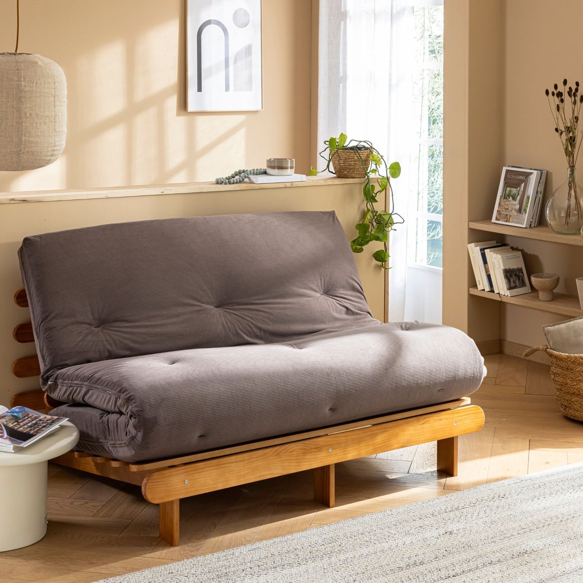 Matelas futon latex ferme velours côtelé marron, TERRE DE NUIT