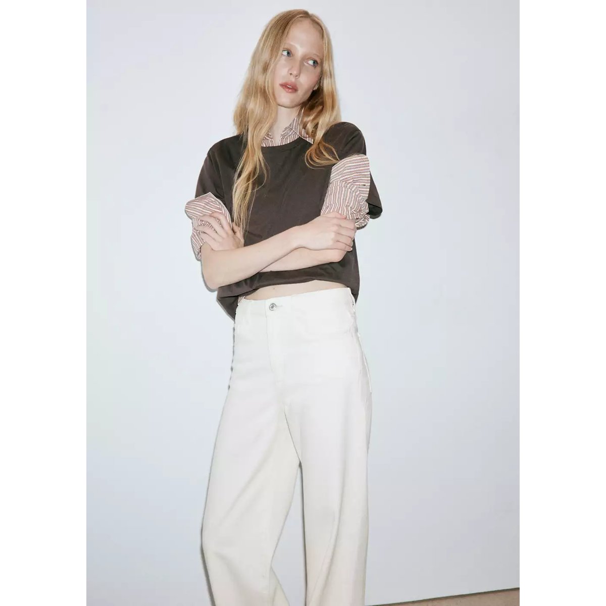Jean Danila large taille haute écru, MANGO