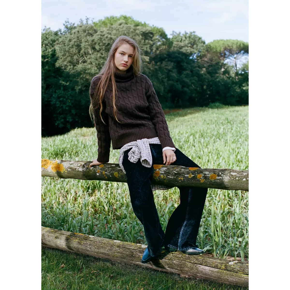 Pull-over torsades col roulé marron, MANGO TEEN