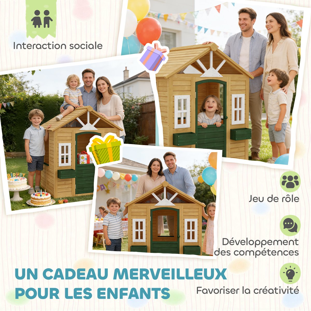 Maisonnette pour enfants Bois de sapin Marron marron, AIYAPLAY