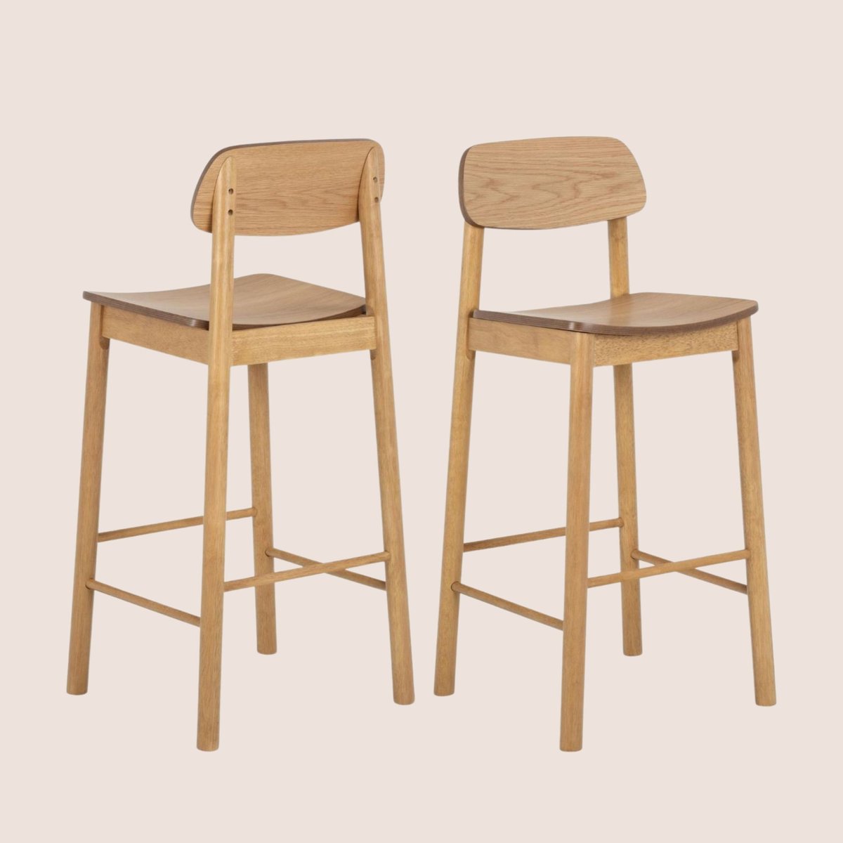 Tabourets de bar avec dossier en bois naturel (lot de 2) - IZIA bois clair, HELLIN, DEPUIS 1862