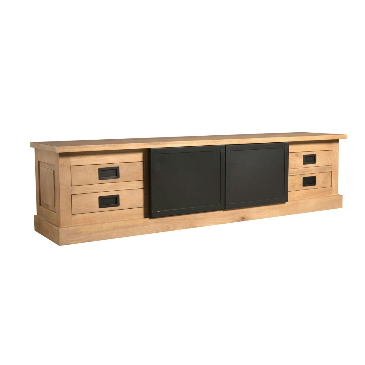 Long meuble TV industriel moderne à portes coulissantes CEYLAN bois naturel, PIER IMPORT