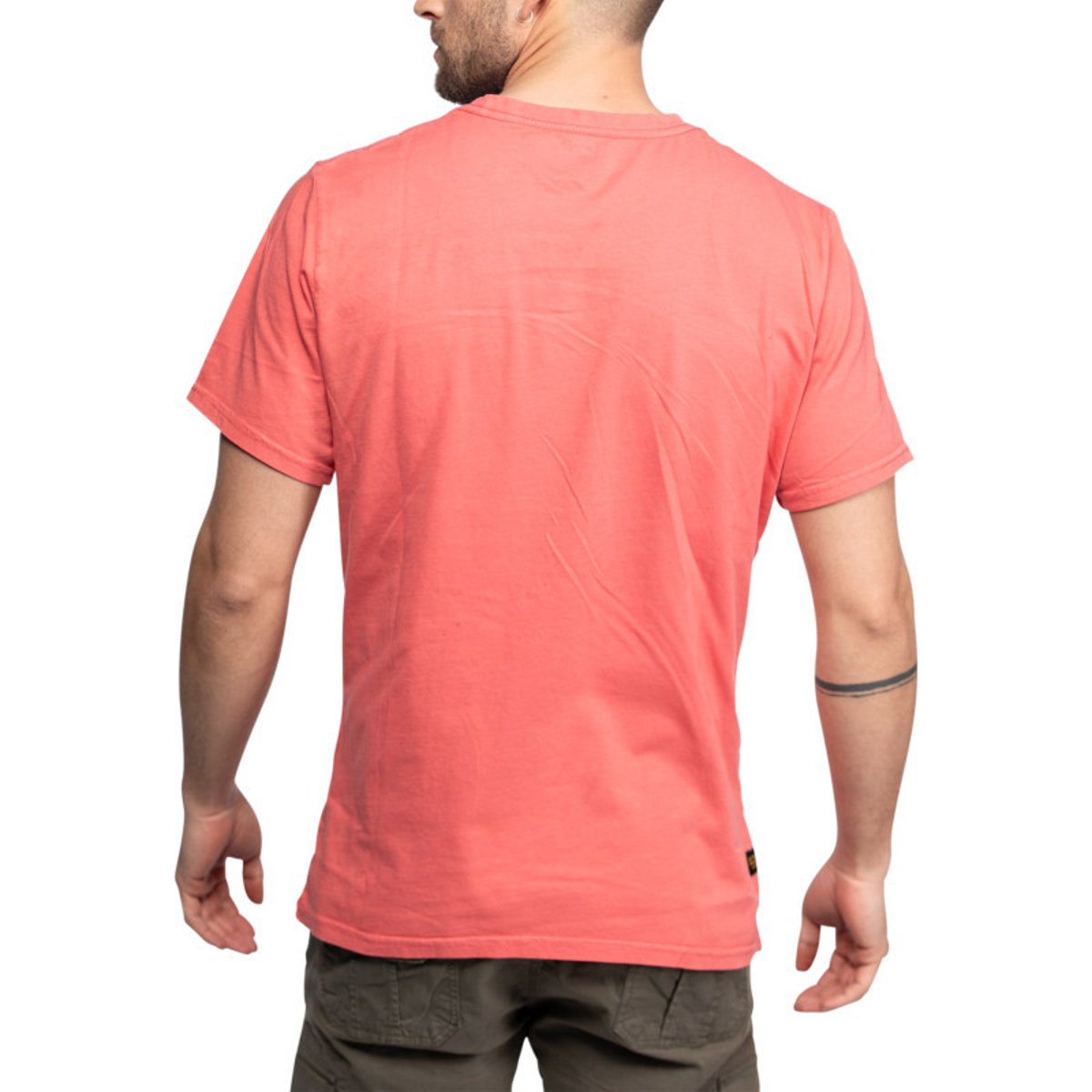 T-shirt en coton corail uni à col rond avec une petite écriture ton sur ton corail, DAYTONA