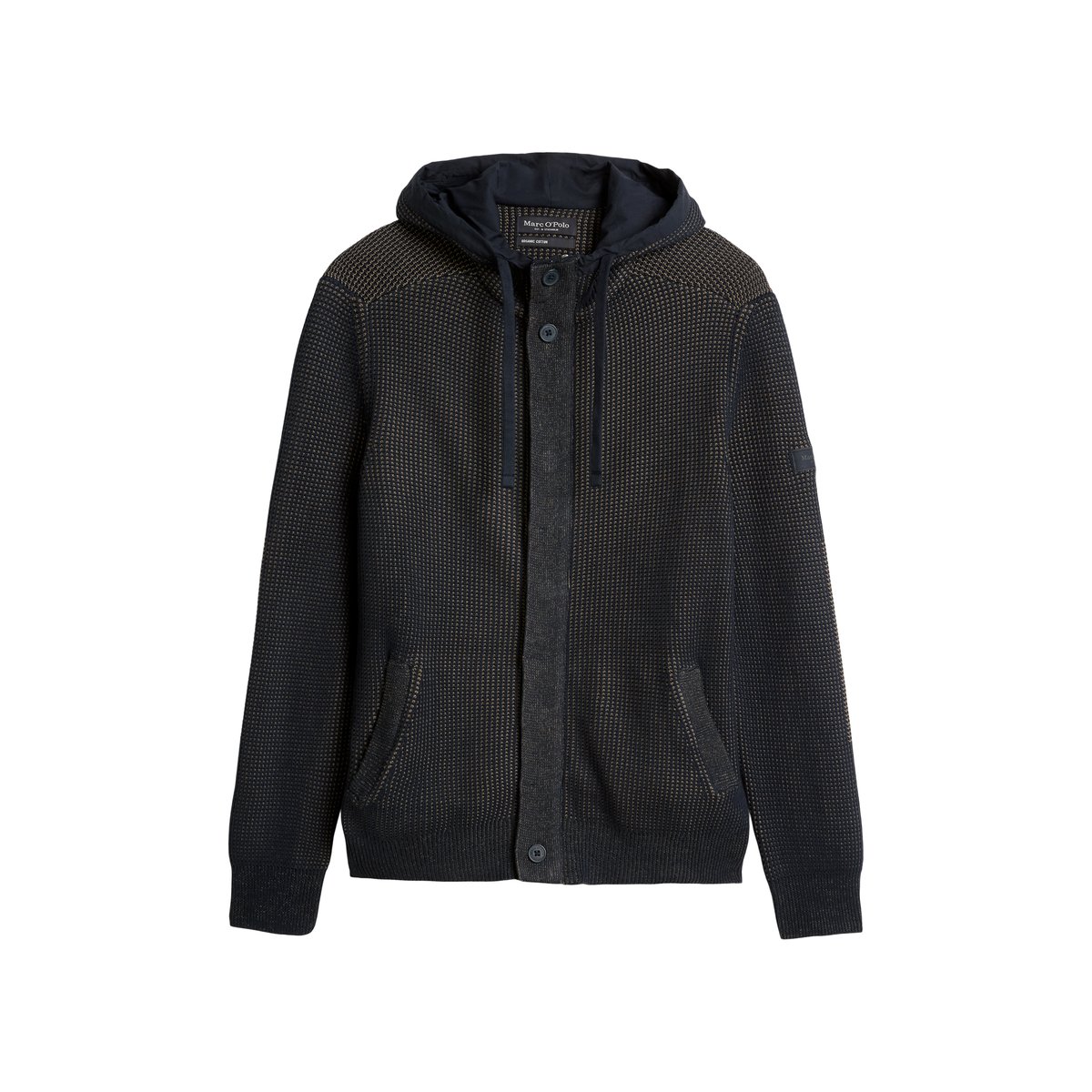 Cardigan à capuche regular en coton bio bleu foncé, MARC O'POLO