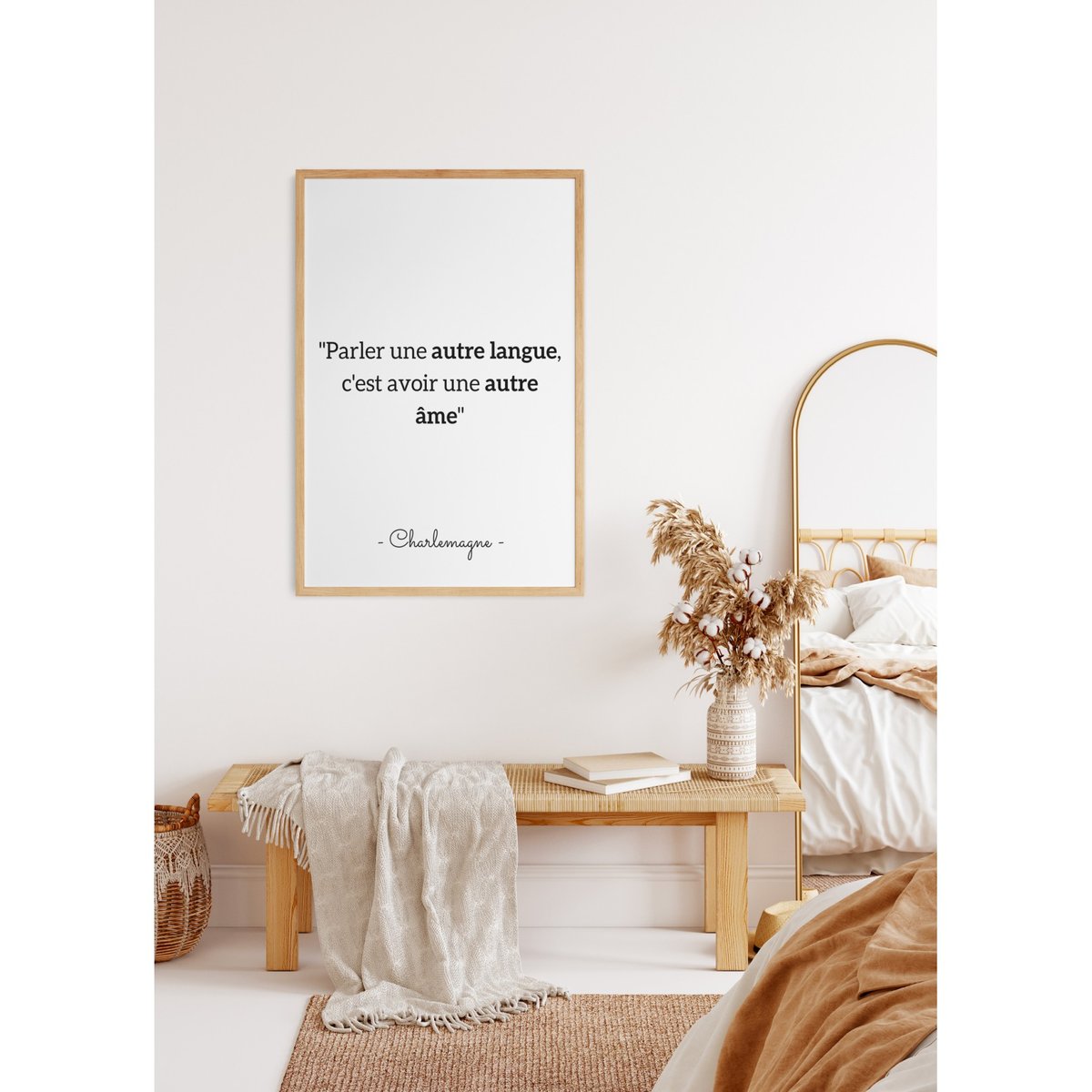 Affiche citation Charlemagne 'Parler une autre langue...' blanc, L'AFFICHERIE