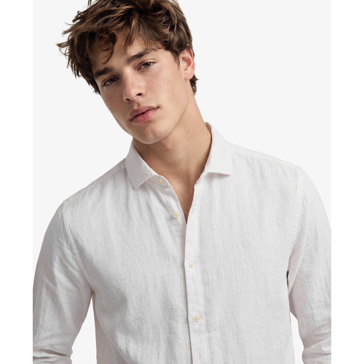 Chemise en lin Riviera à manches longues optic, SUPERDRY