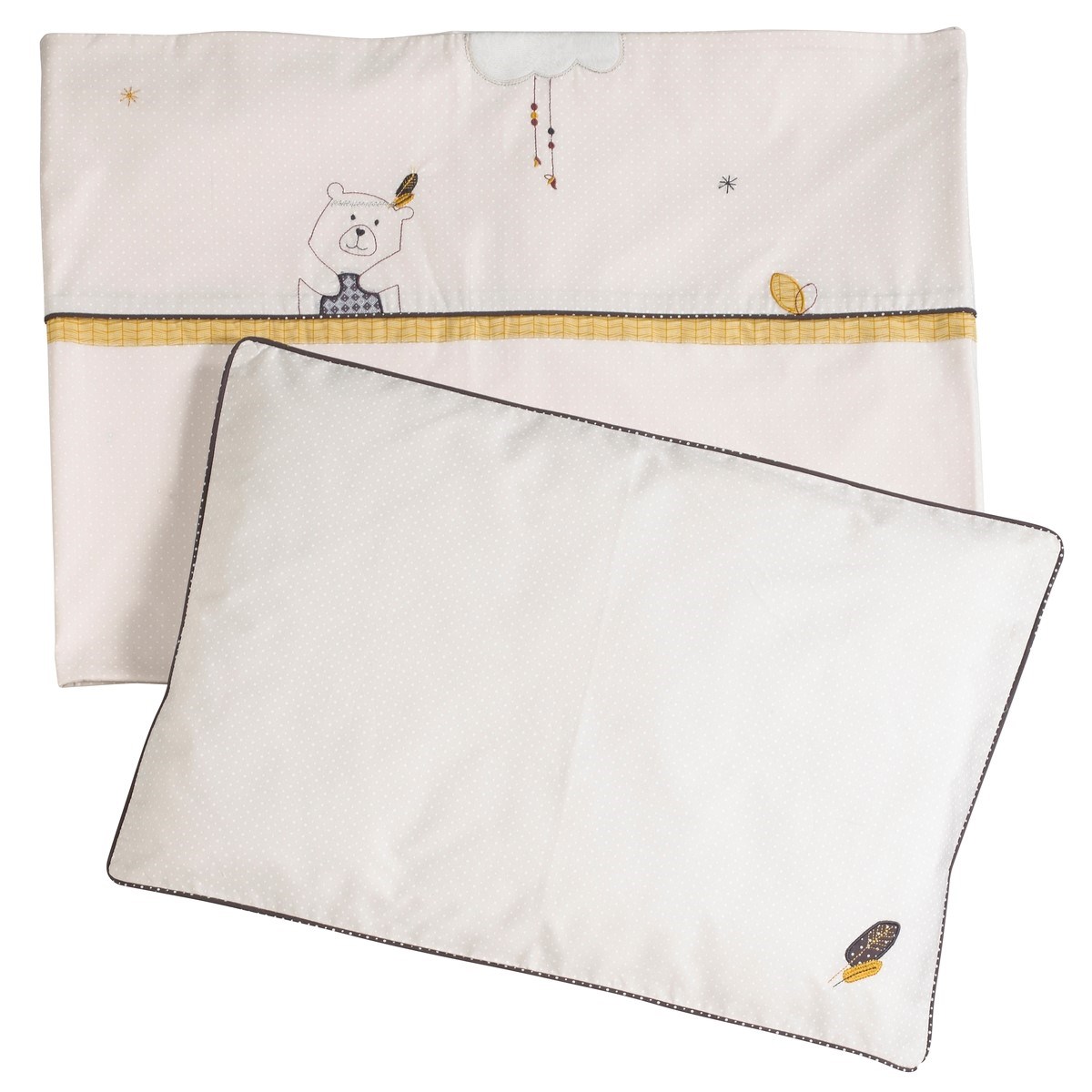 Parure de Lit et taie en coton beige, SAUTHON