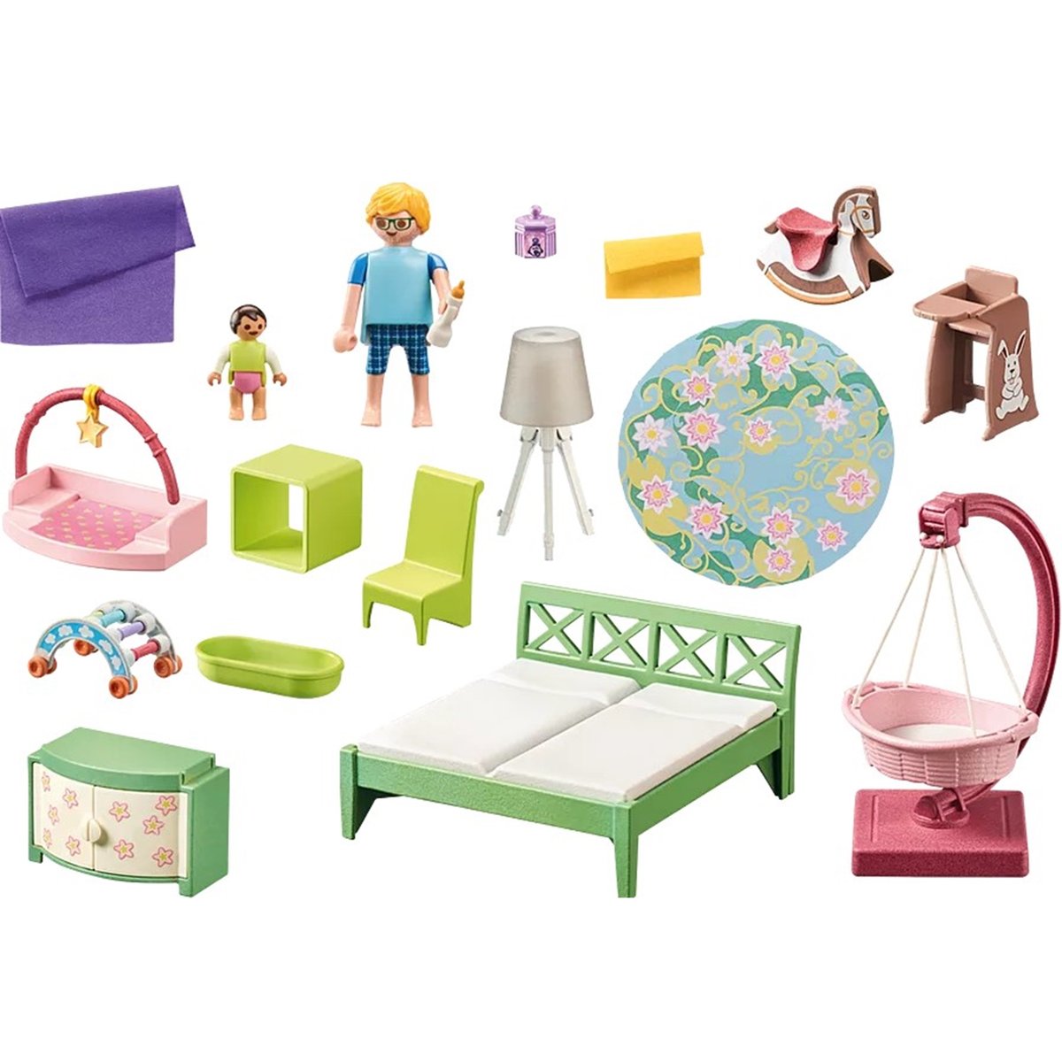 Chambre de parents avec berceau suspendu multicolore, PLAYMOBIL