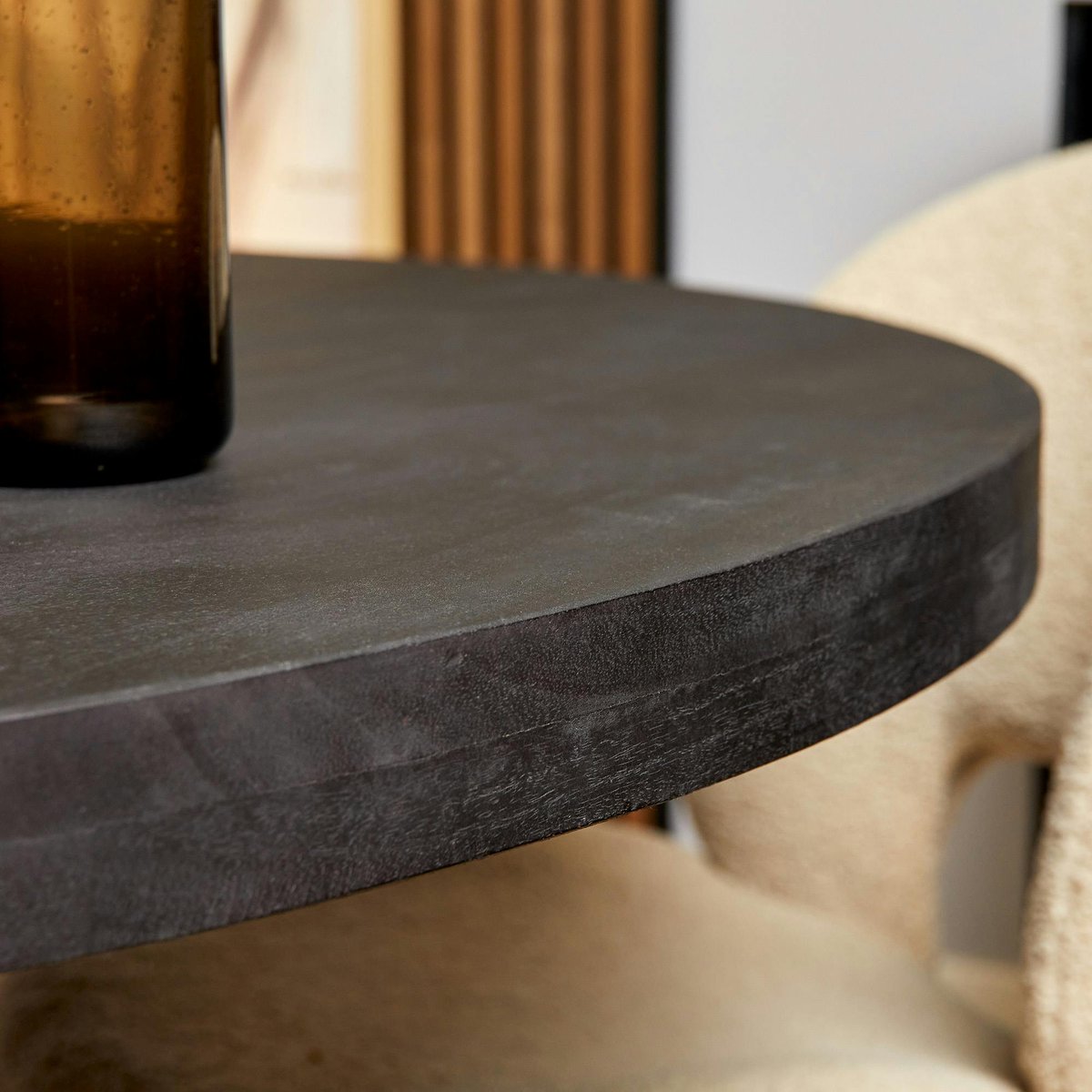 Table ronde pied central 4 places RIVANO noir, PIER IMPORT