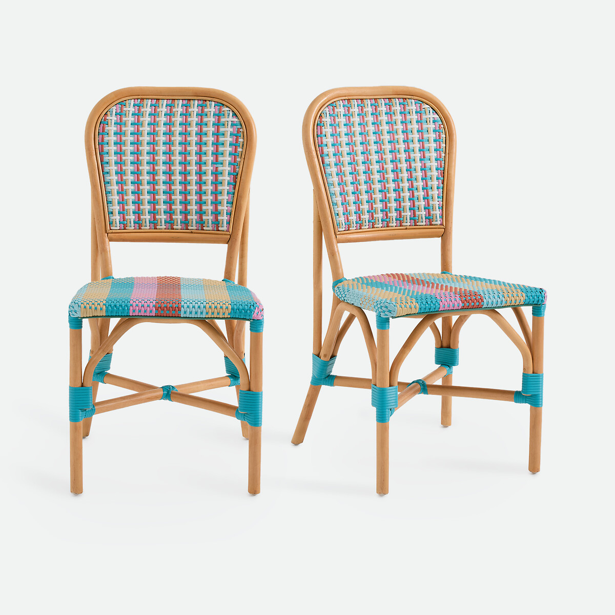 Lot de 2 chaises, en canne de rotin et résine tressée, MUSETTE bleu multicolore, LA REDOUTE INTERIEURS