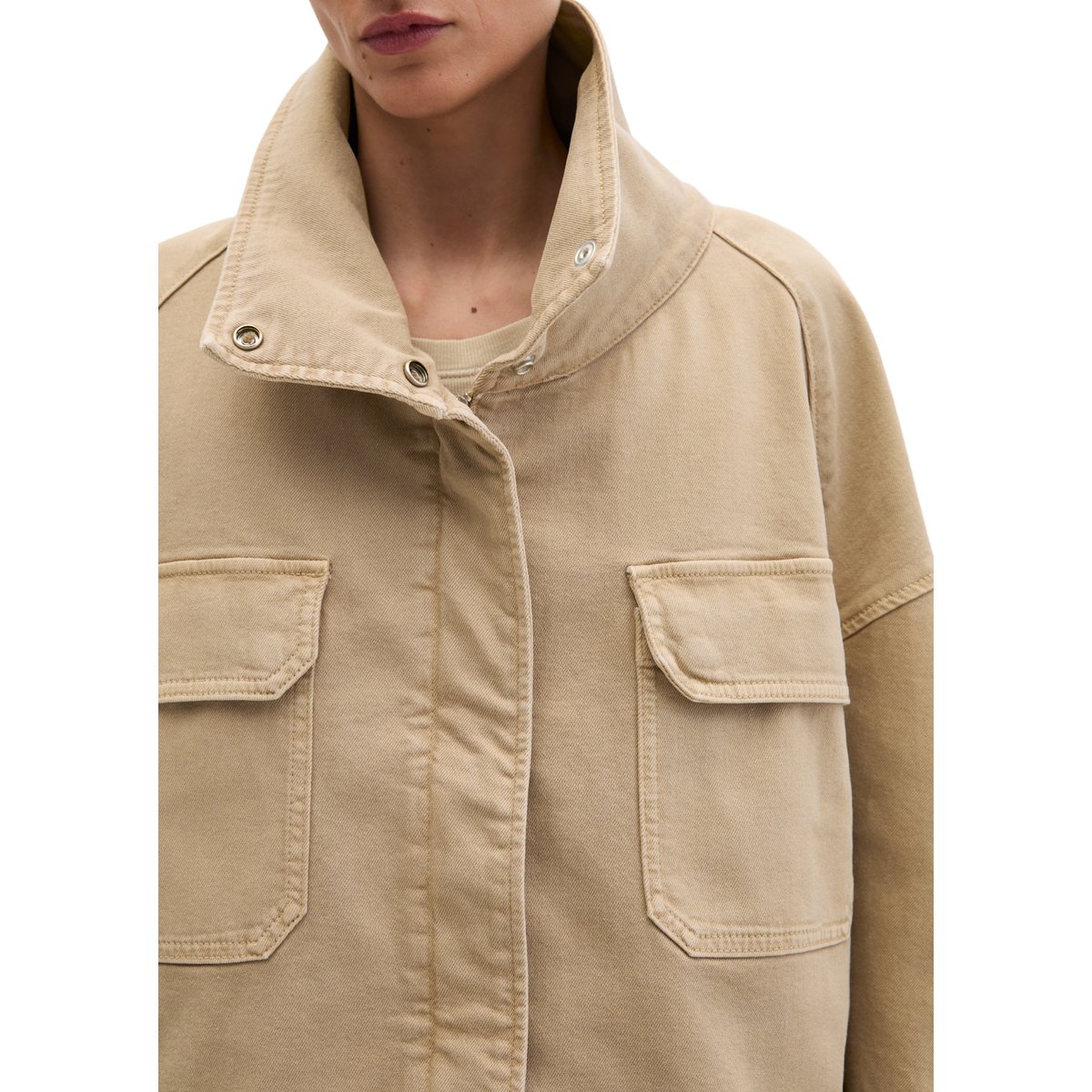 Veste Funnel-Neck loose en coton garment dyed marron, MARC O'POLO