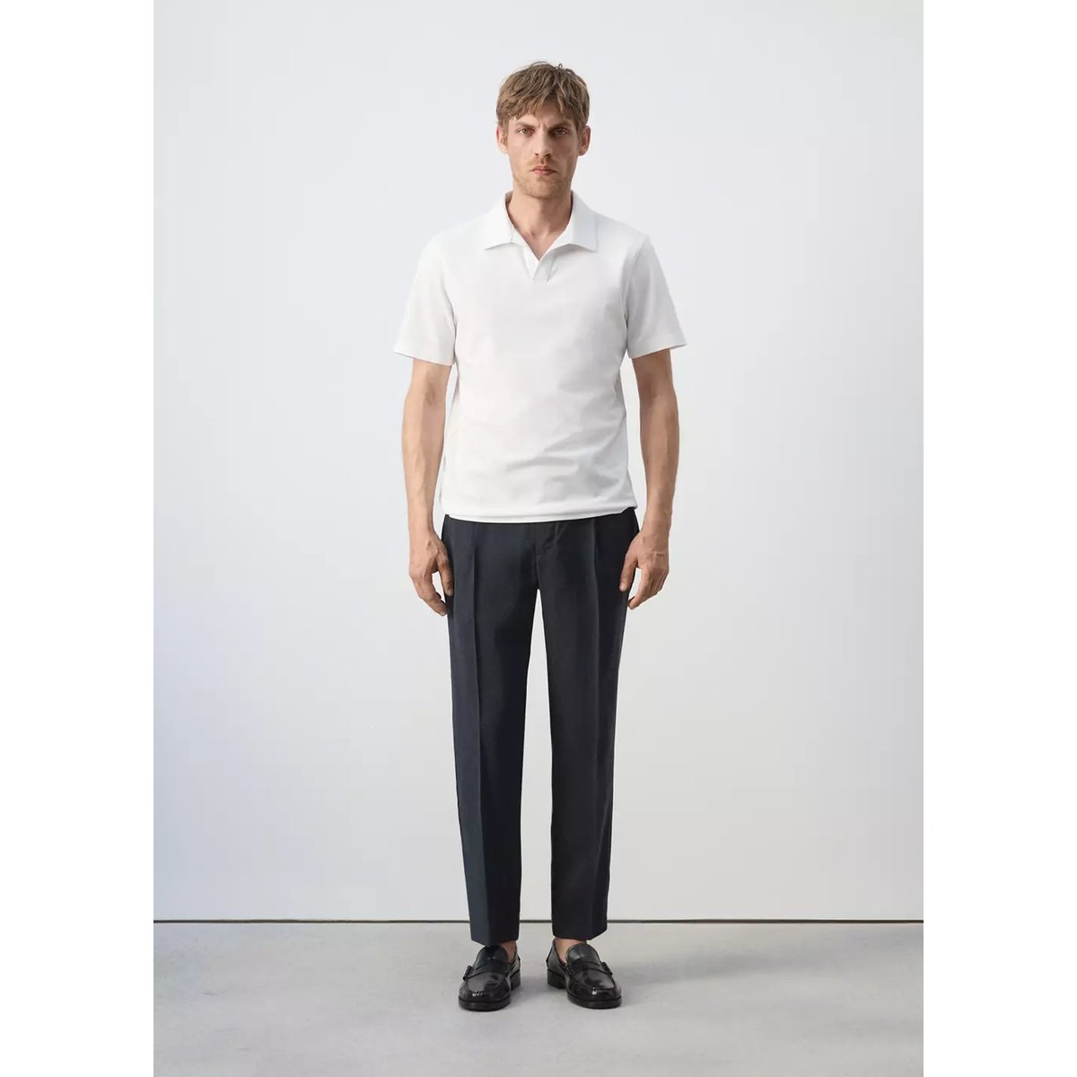 Polo slim fit en piqué de coton mélangé blanc, MANGO MAN