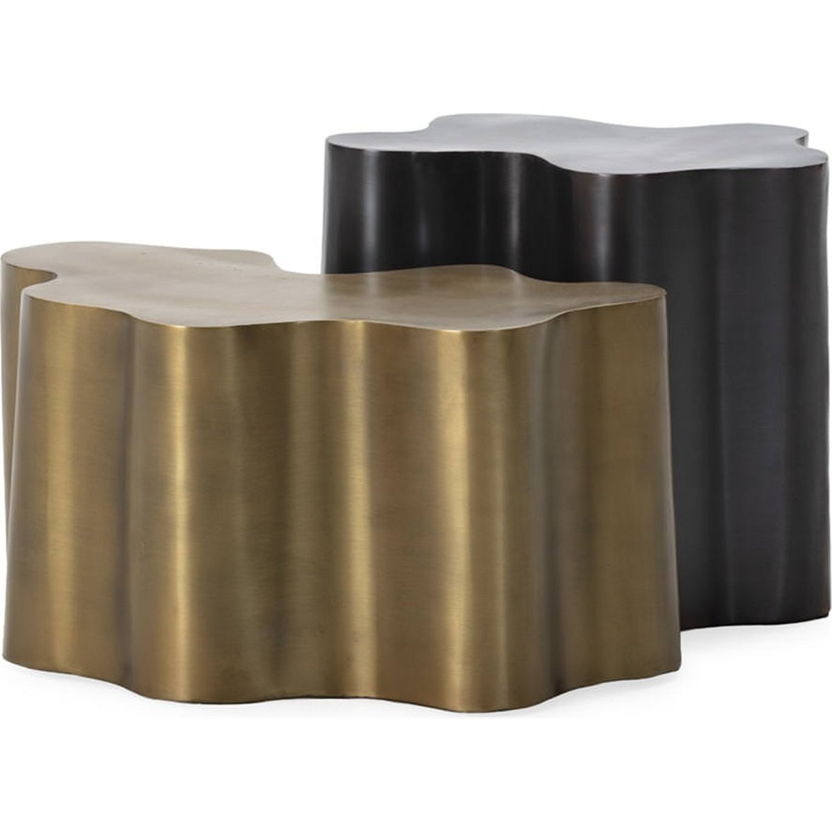 Set de 2 tables basses ondulées en métal bronze vieilli et laiton vieilli, RECOLLECTION