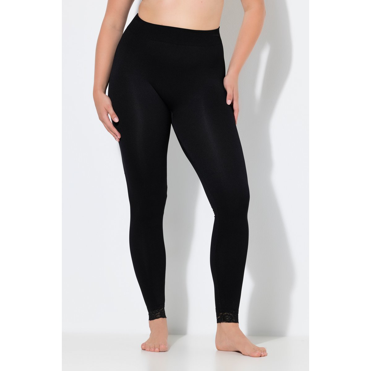 Legging-collant, bas de jambe en dentelle noir, ULLA POPKEN