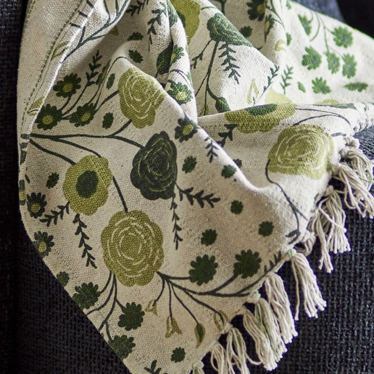 Plaid coton recyclé floral EYDIS vert, BLOOMINGVILLE
