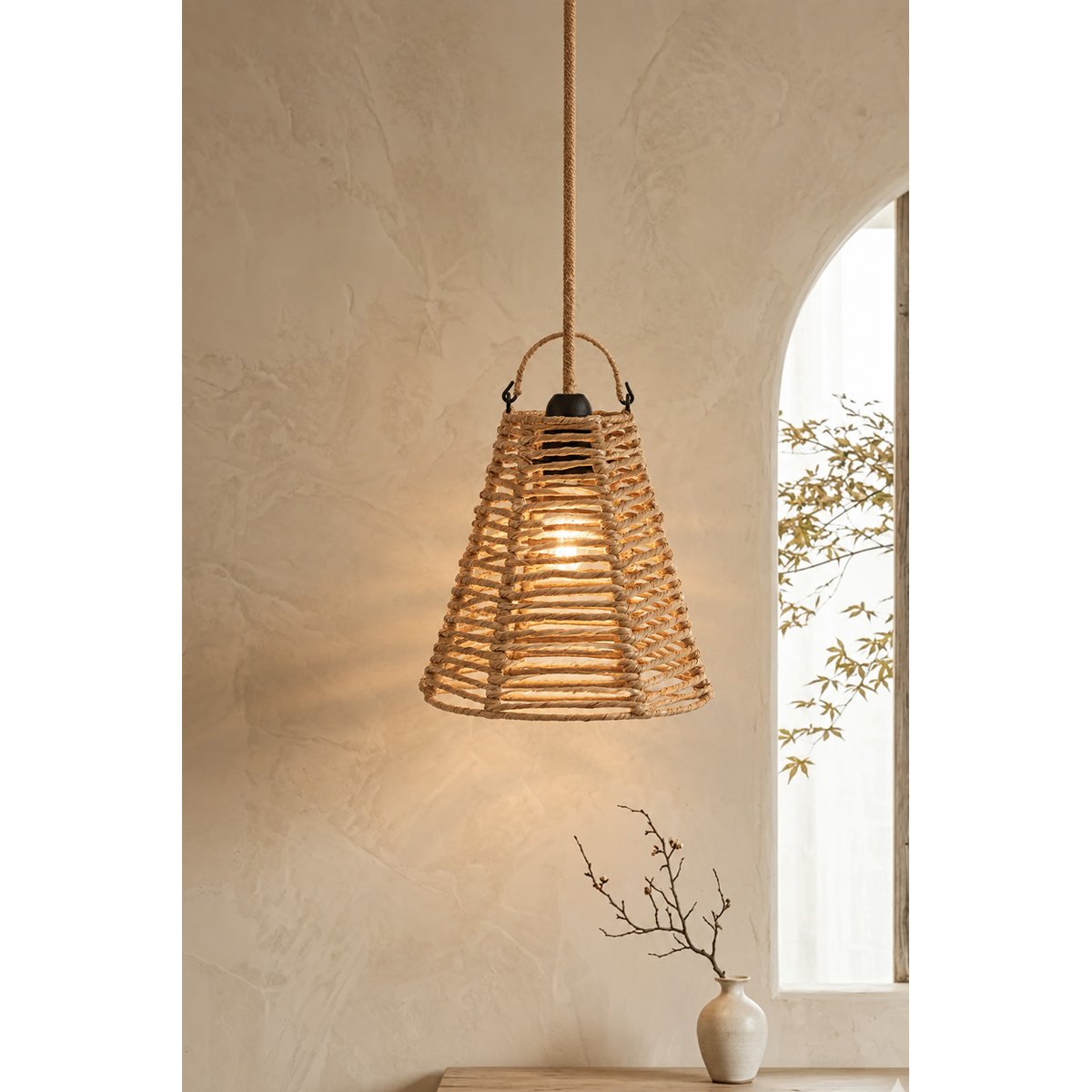 Suspension en feuille de bananier FINI beige, BAZAR BIZAR