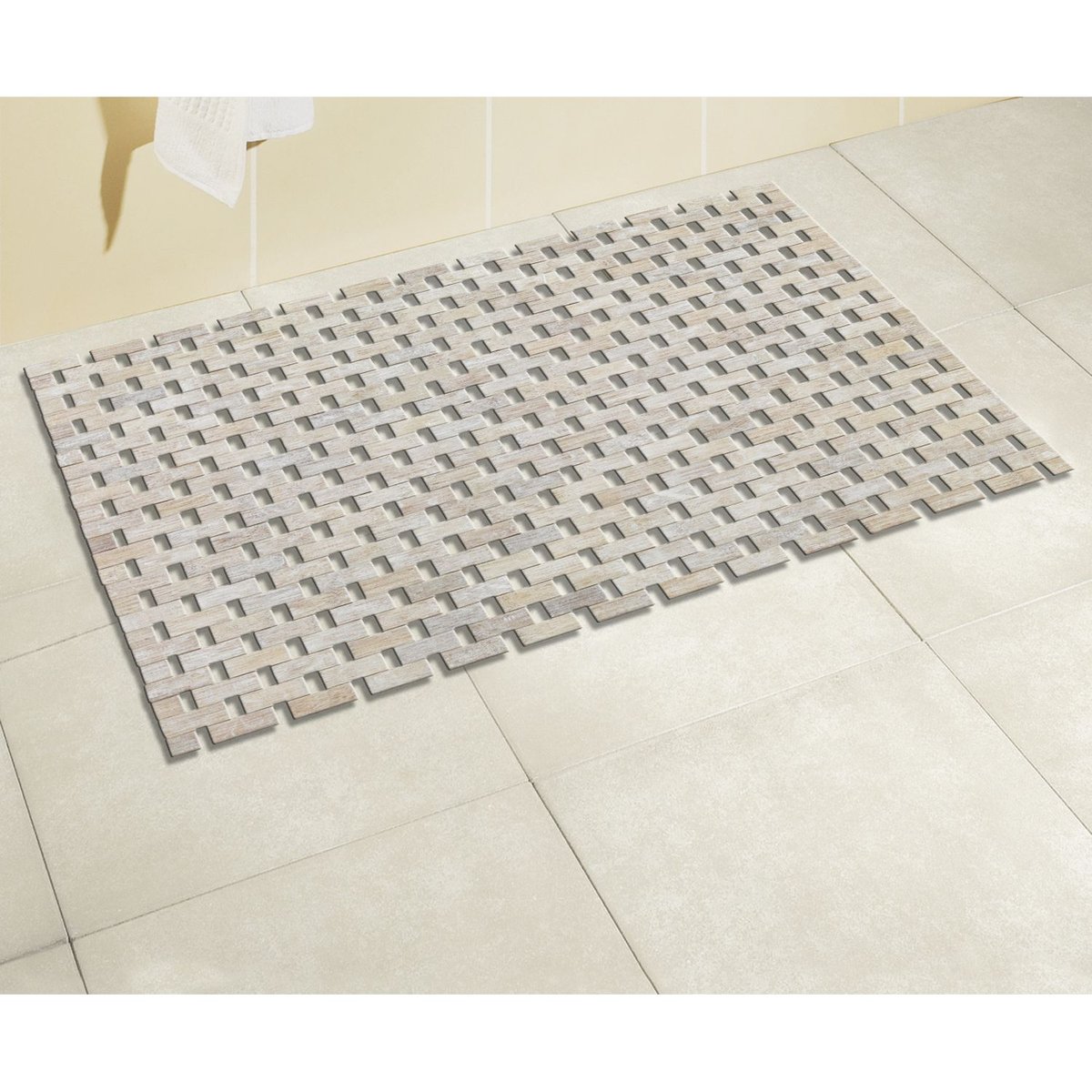 Tapis de salle de bain antidérapant en bambou BAMBOO blanc, WENKO