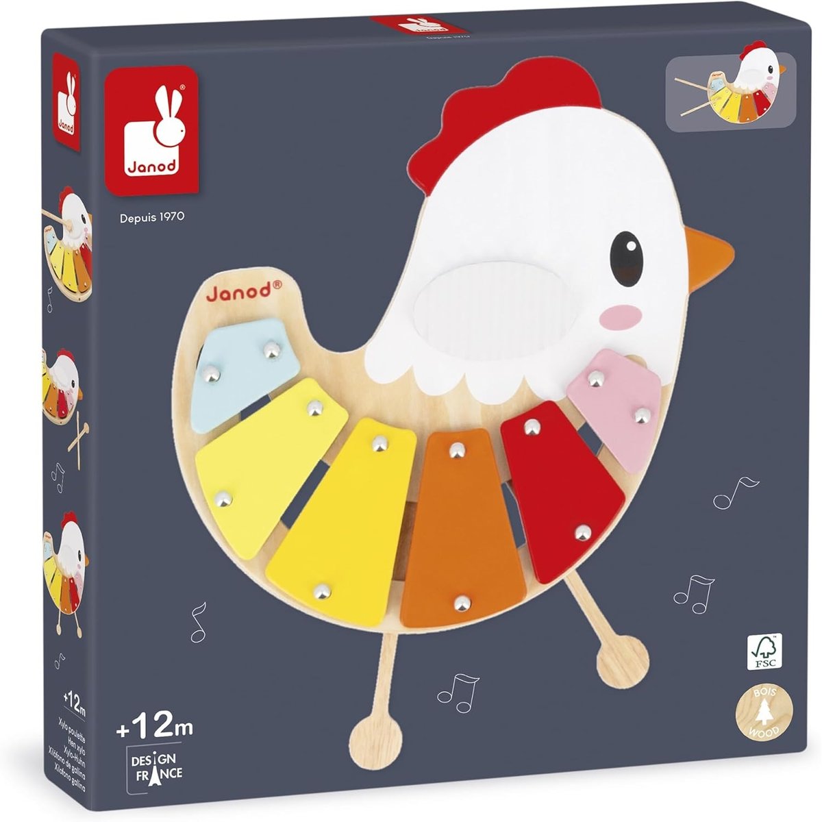 Xylophone Poulette En Bois Et Métal beige, JANOD