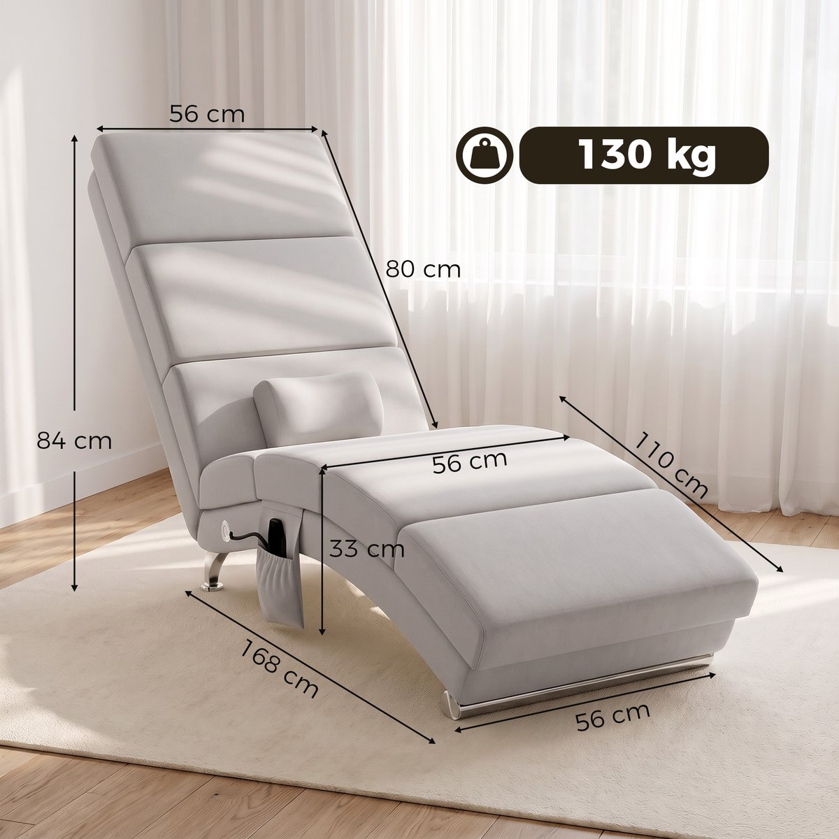 Fauteuil de massage inclinable Tissu effet crème, HOMCOM