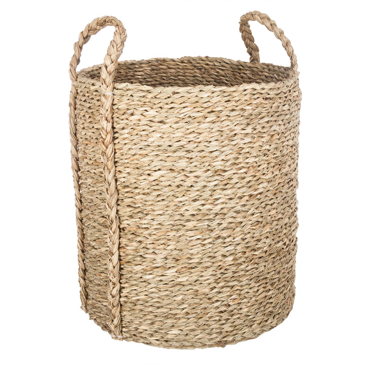 Lot de 3 paniers ronds en roseau tressé à poignées KILIAN beige, ATMOSPHERA