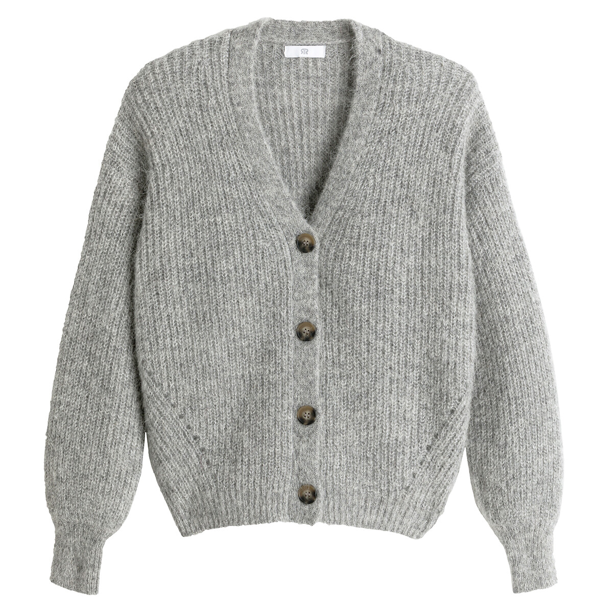 Cardigan com decote em V, mistura de alpaca, Signature GILDAS cinzento mesclado, LA REDOUTE COLLECTIONS