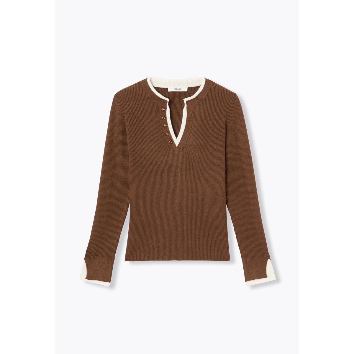 Pull côtelé effet superposé marron, PROMOD