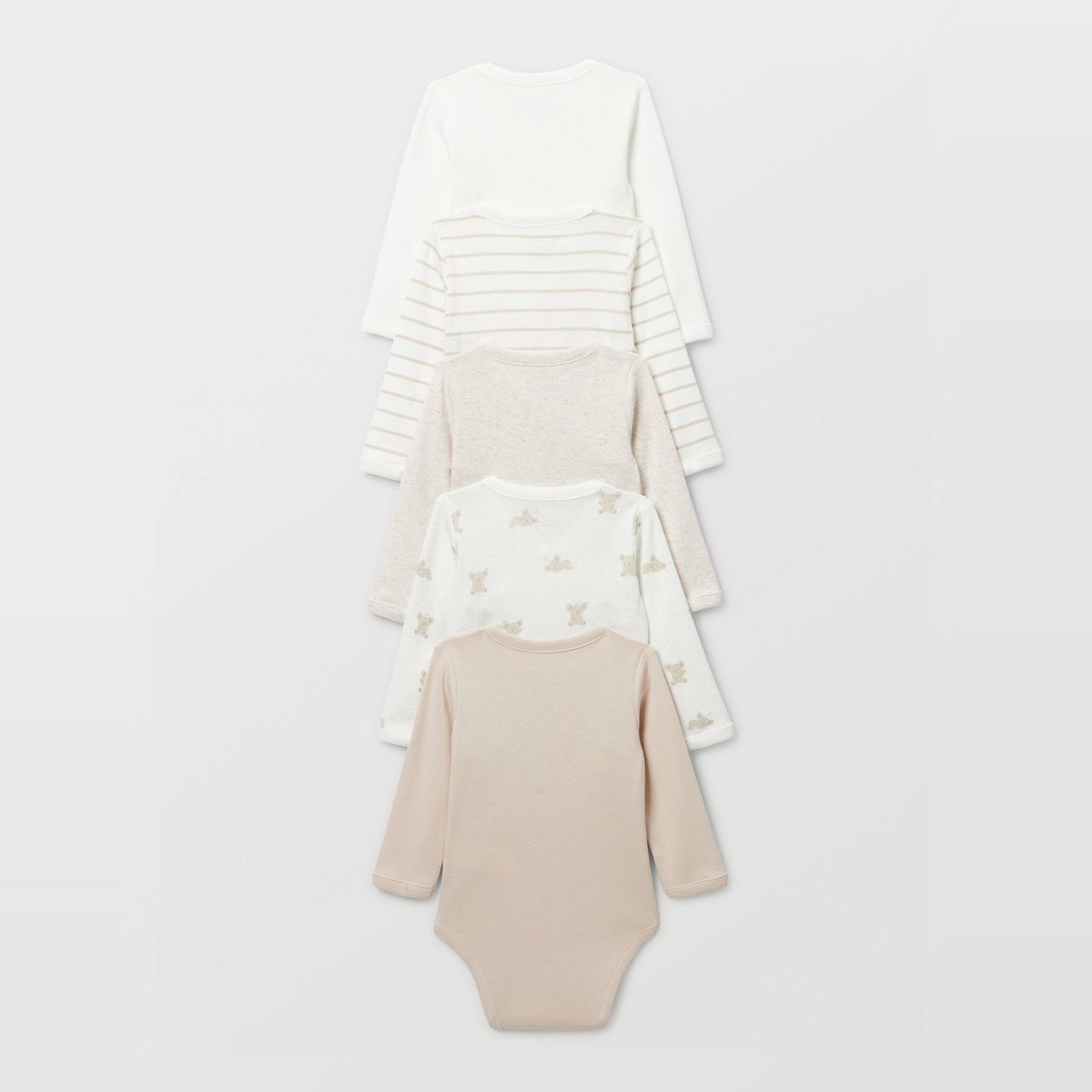 Lot de 5 bodies manches longues imprimé en coton BIO GOTS ecru, BOUT'CHOU
