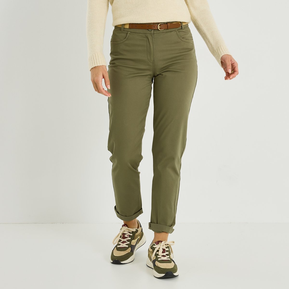 Pantalon chino uni vert kaki, GRAIN DE MALICE
