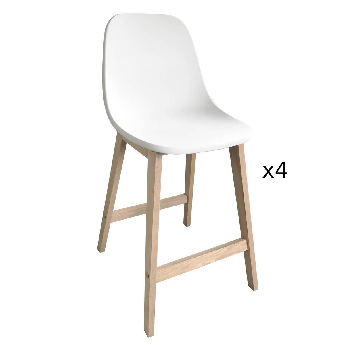 Lot de chaises d'ilot et bar en chêne avec assise plastique 65cm ELIOS | Lot de 4 blanc, MOB IN