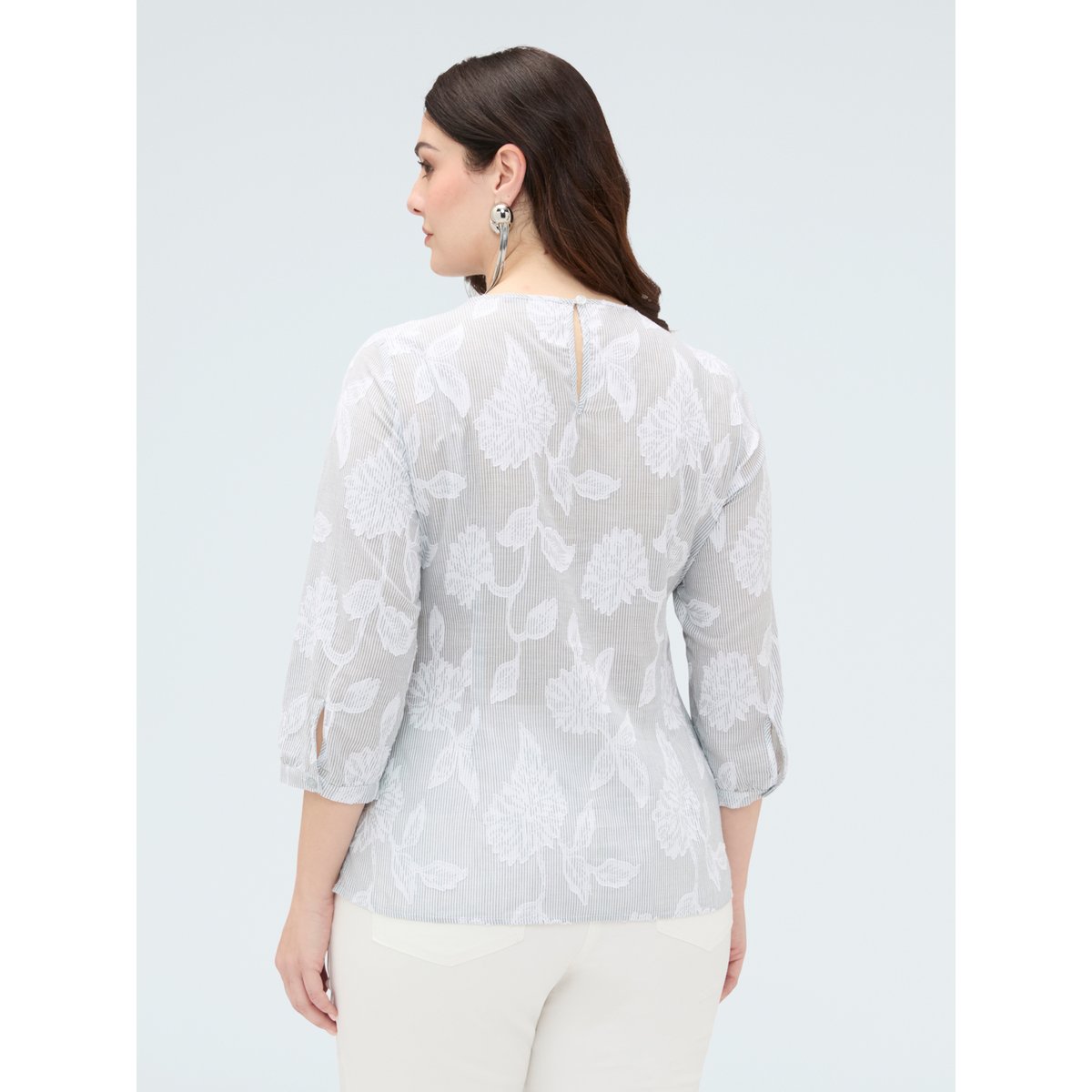 Blouse jacquard avec broderie florale blanc, FIORELLA RUBINO
