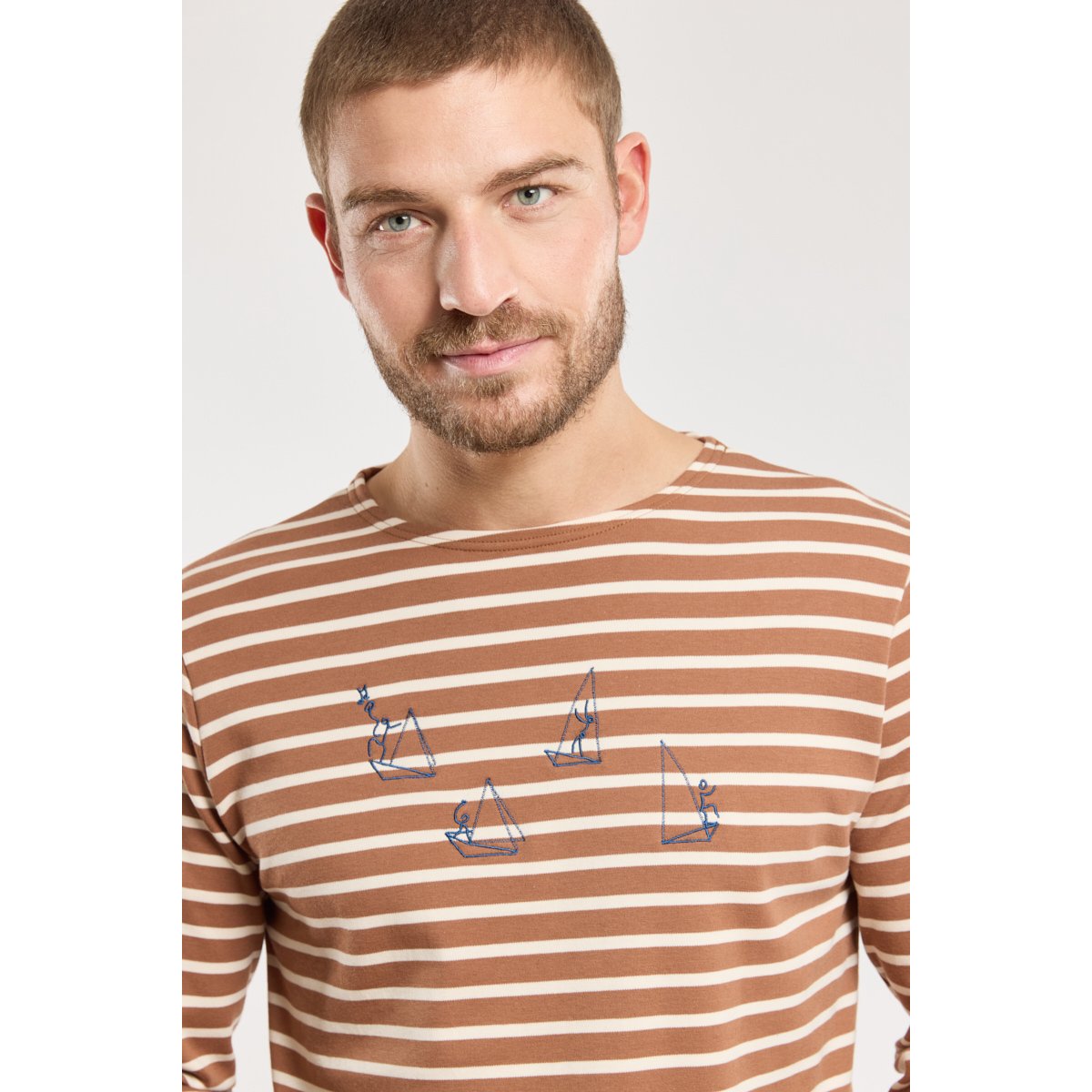 Marinière brodée en coton épais oak/marmo, ARMOR-LUX