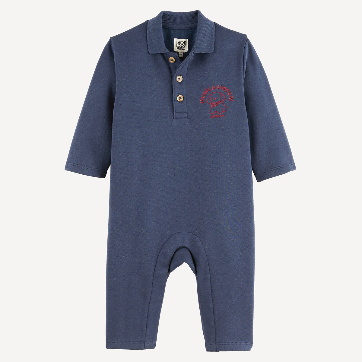 Combinaison bébé en molleton avec col polo marine, LA REDOUTE COLLECTIONS