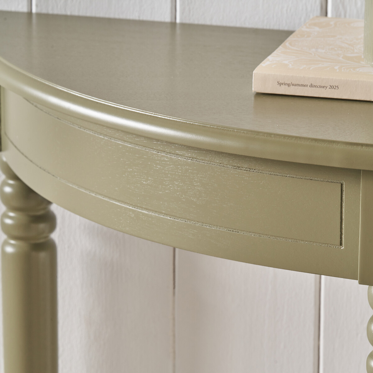 Hawthorne Half Moon Wood Console Table olive green, SO'HOME