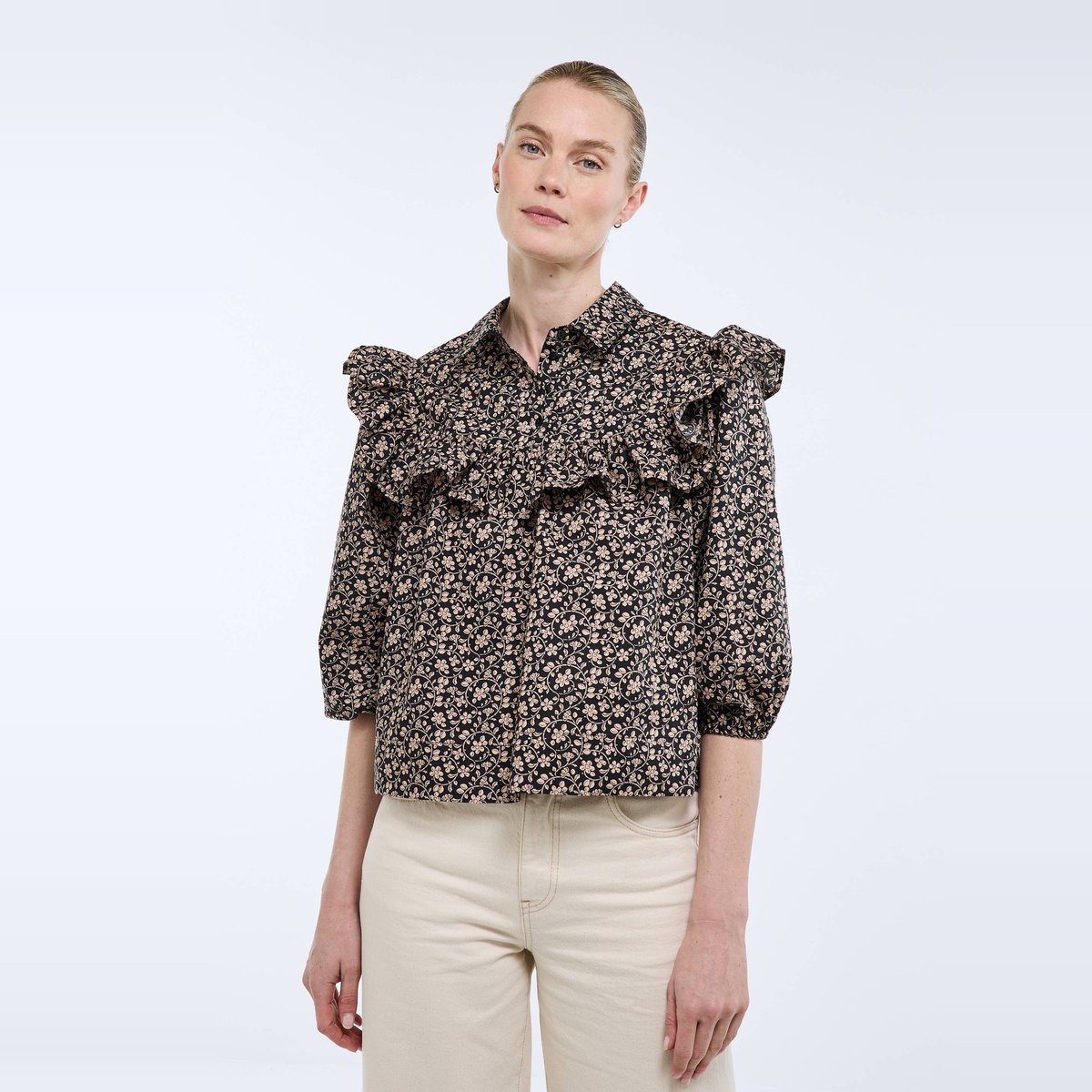 Top manches longues imprimé en coton BIO GOTS noir, MONOPRIX