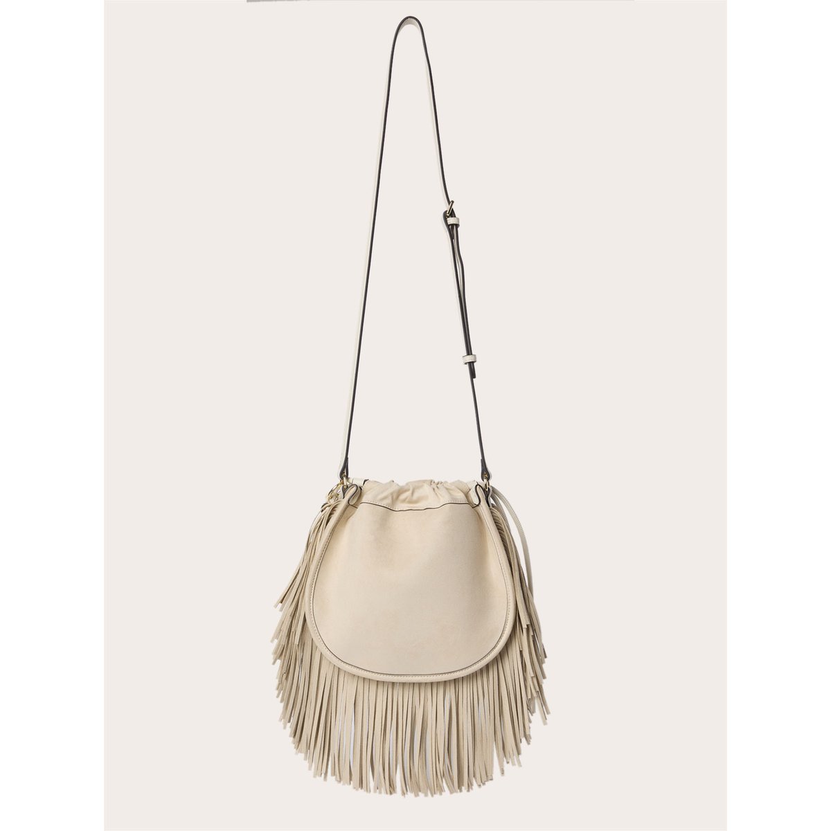 Sac bandoulière à franges beige, MOTIVI
