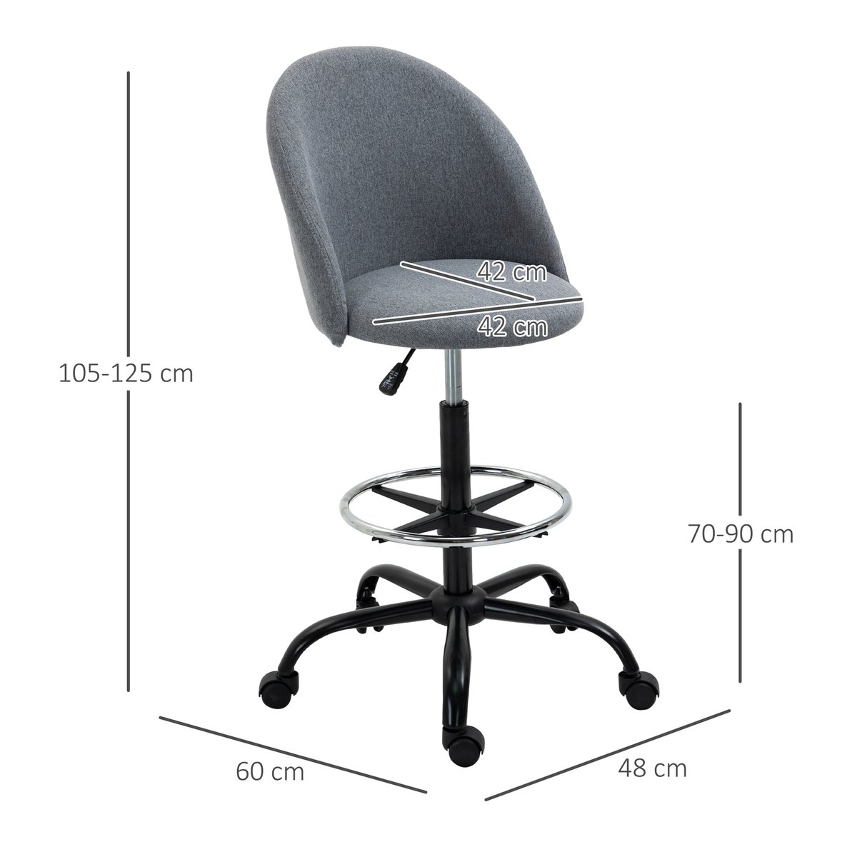 Chaise de bureau pour travail debout Lin Gris gris, HOMCOM