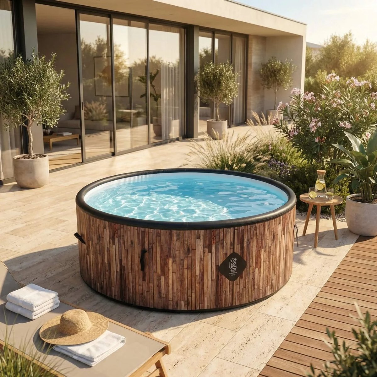 Piscine hors sol gonflable imitation bois couleur unique, COCO SPA