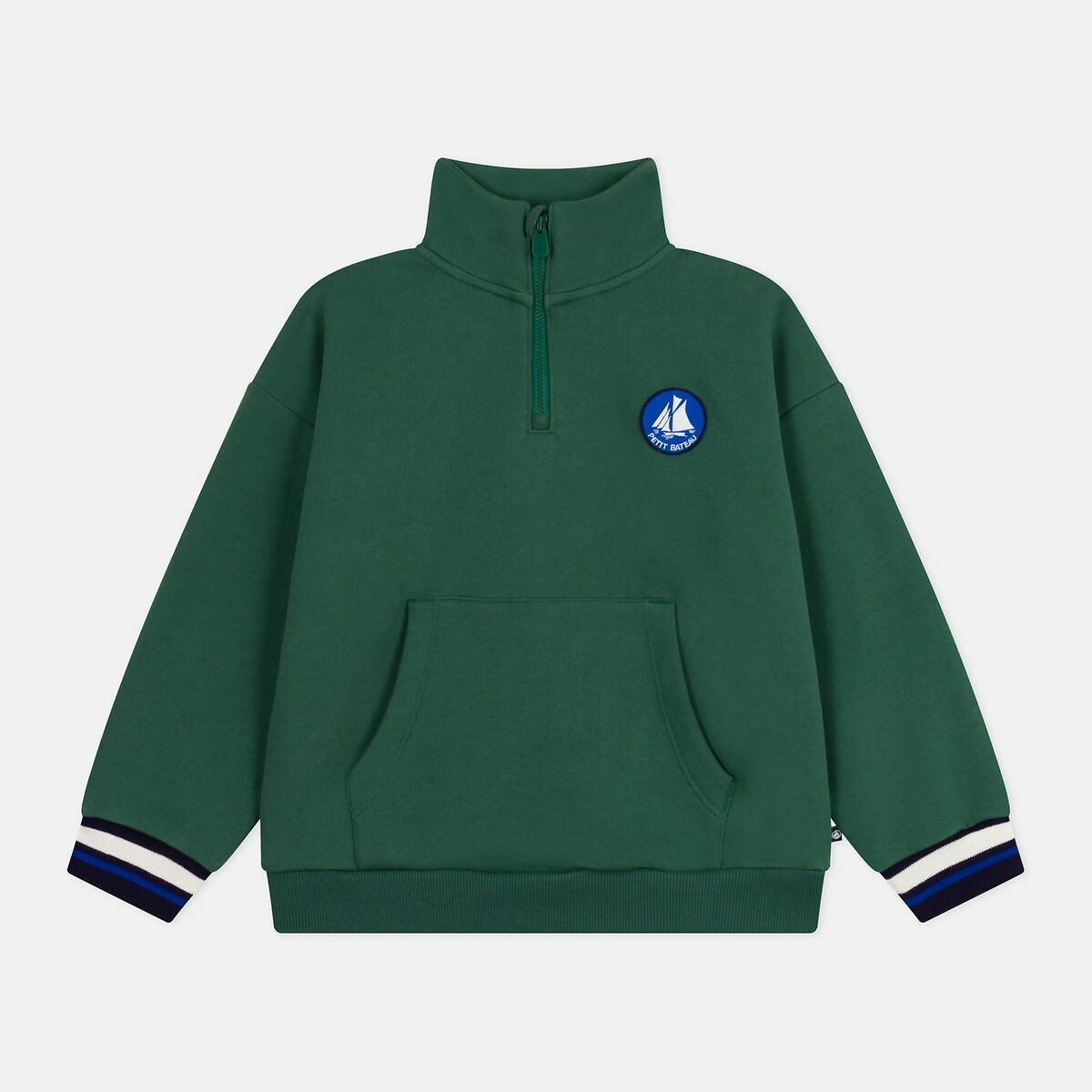 Fleece Zip-Up Sweatshirt with Trucker-Neck green, PETIT BATEAU