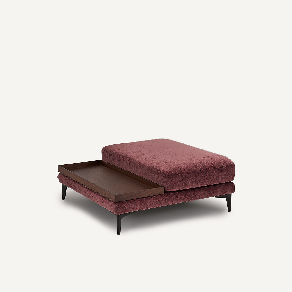 Poggiapiedi con vassoio, misto velluto, MODERNISTE, design di Emmanuel Gallina prugna, AM.PM X EMMANUEL GALLINA