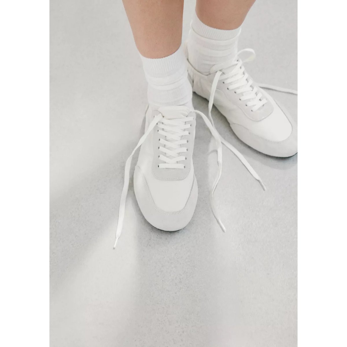 Baskets en cuir lacées blanc, MANGO