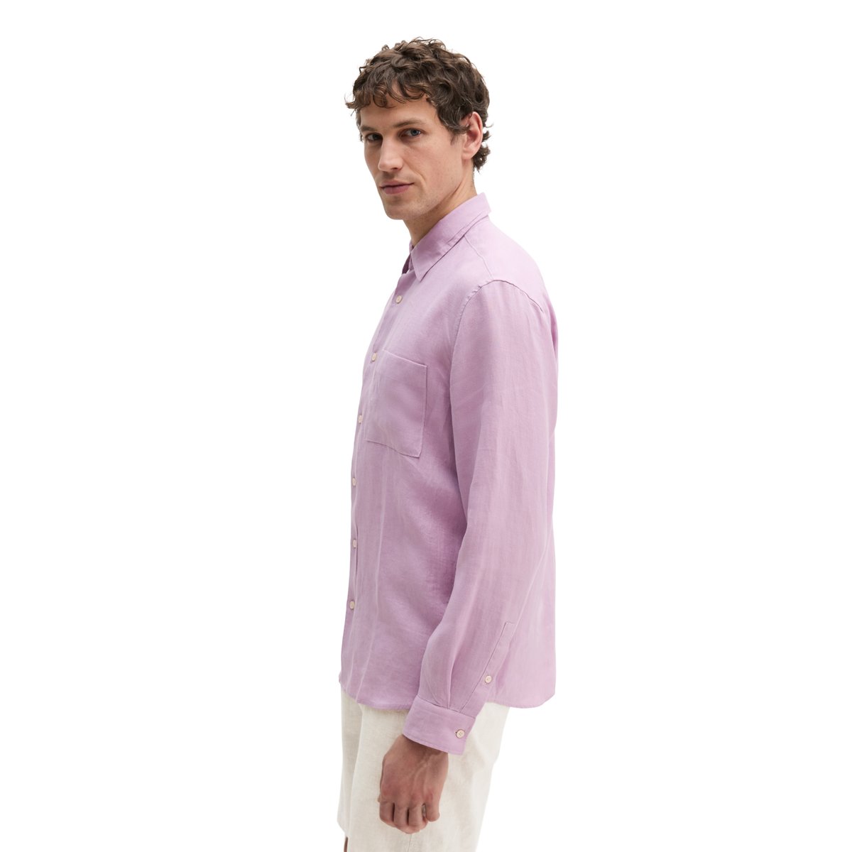 Chemise à col Kent regular en pur lin violett, MARC O'POLO