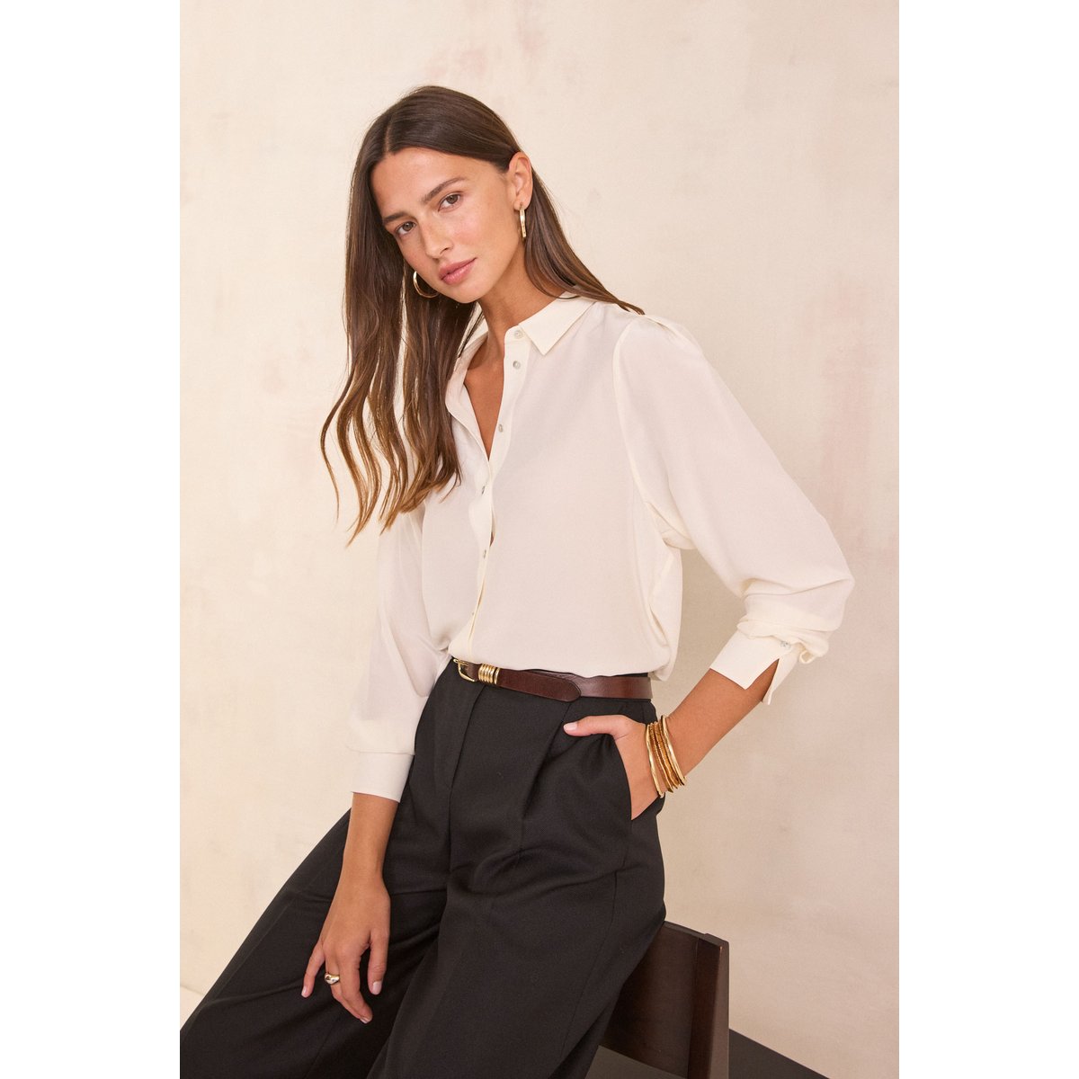 Chemise en 100% soie DAPHNEE creme, Maison 123