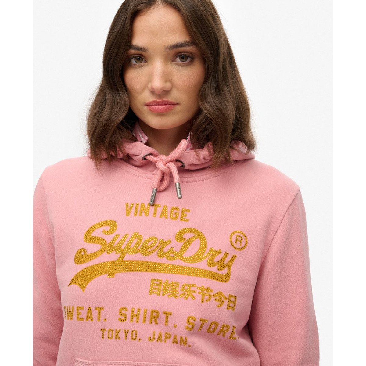 Sweat à capuche décontracté avec logo fantaisie Vintage rose fumé, SUPERDRY