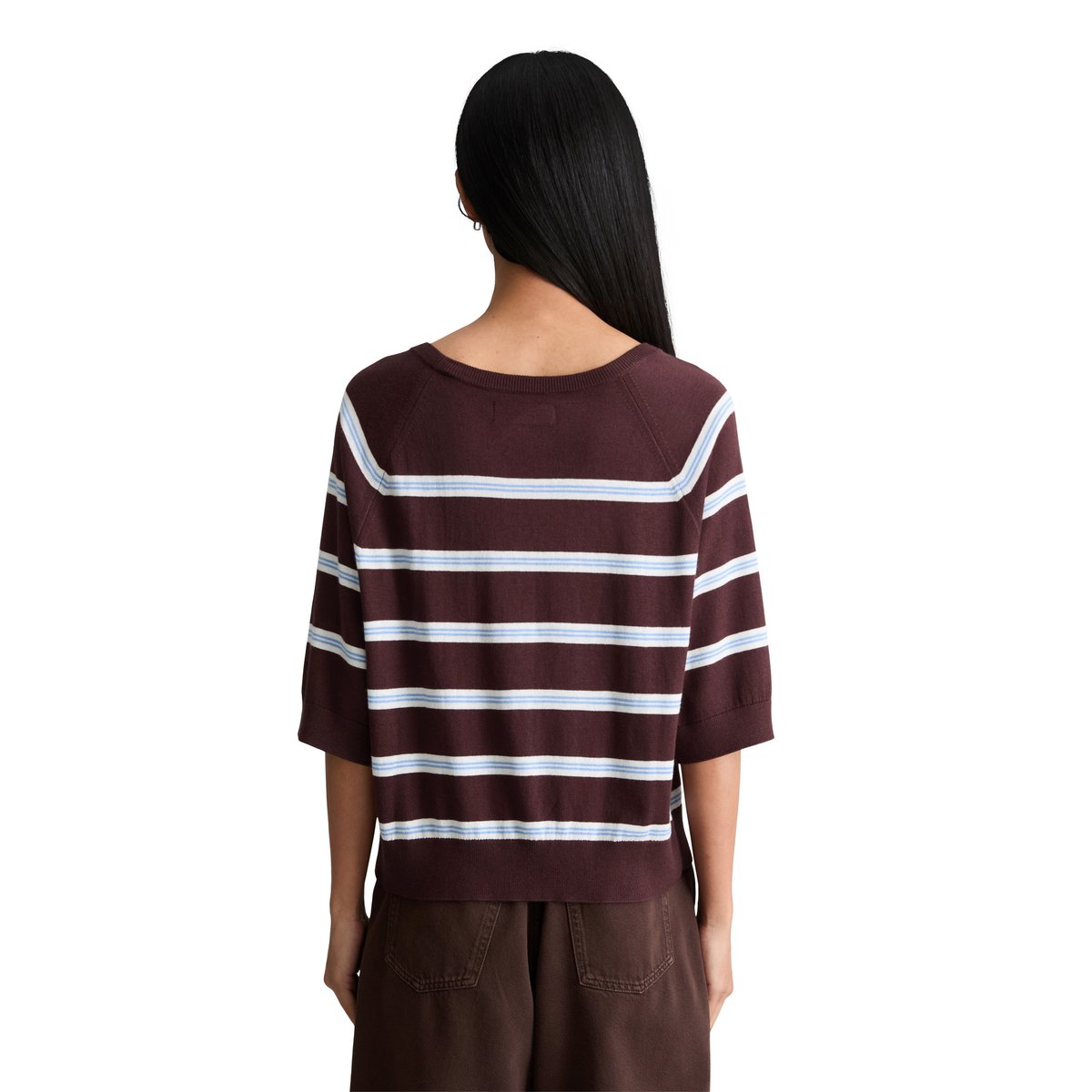 Pull à manches courtes relaxed en doux mélange de coton organique et de modal marron, MARC O’POLO DENIM