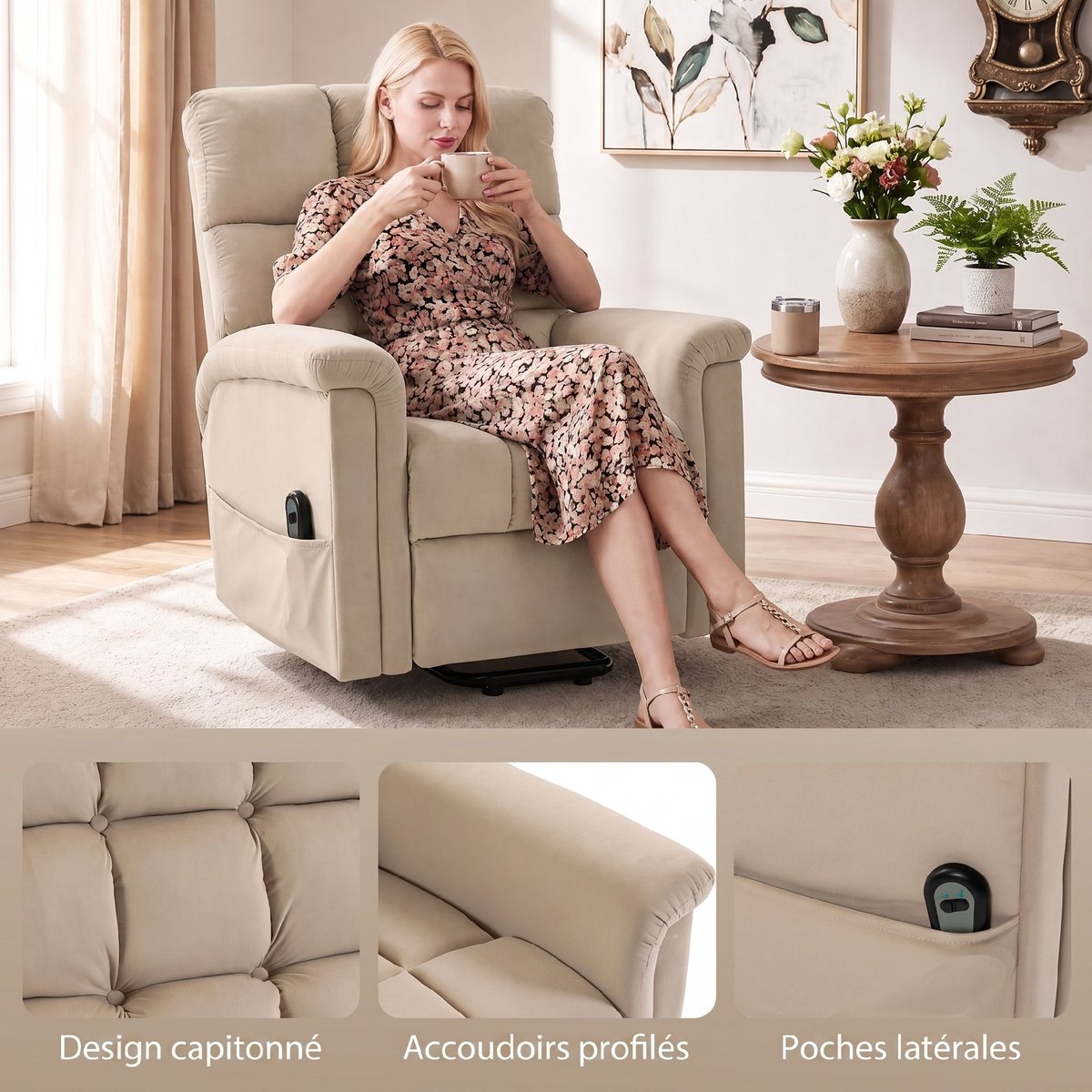 Fauteuil releveur électrique Velours (100 % marron, HOMCOM