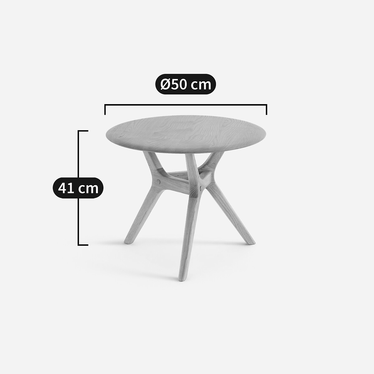 Mesa de centro redonda em carvalho maciço, diâmetro 50 cm, Maricielo carvalho natural, AM.PM