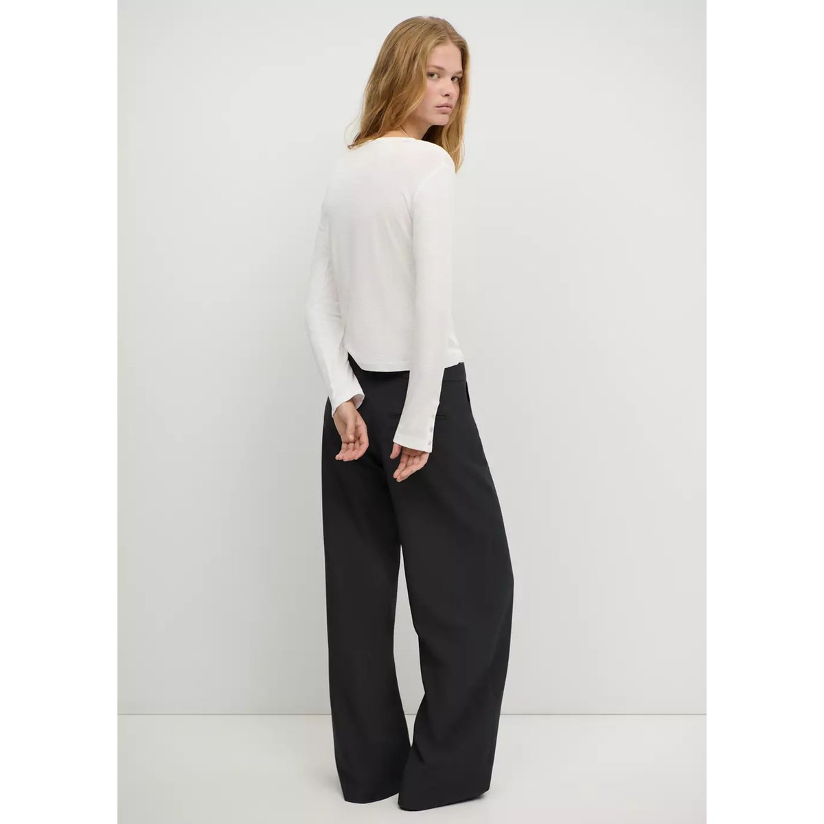 Pantalon droit détail nœud gris, MANGO TEEN