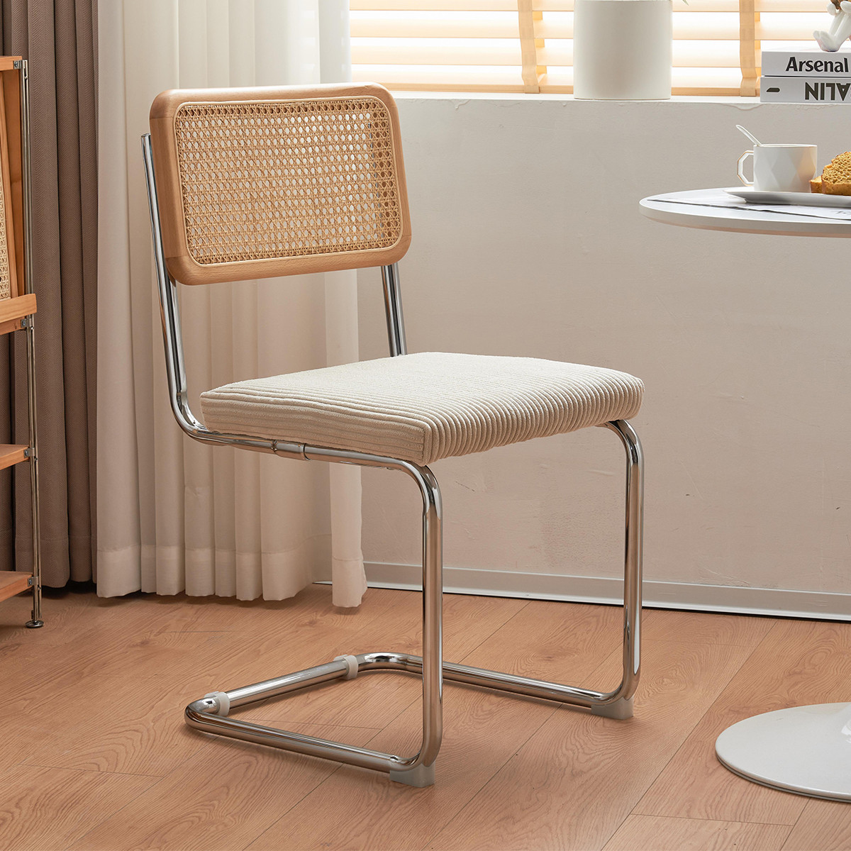 Lot de 2 chaises en cannage et velours côtelé - MUSE beige, HOMIFAB