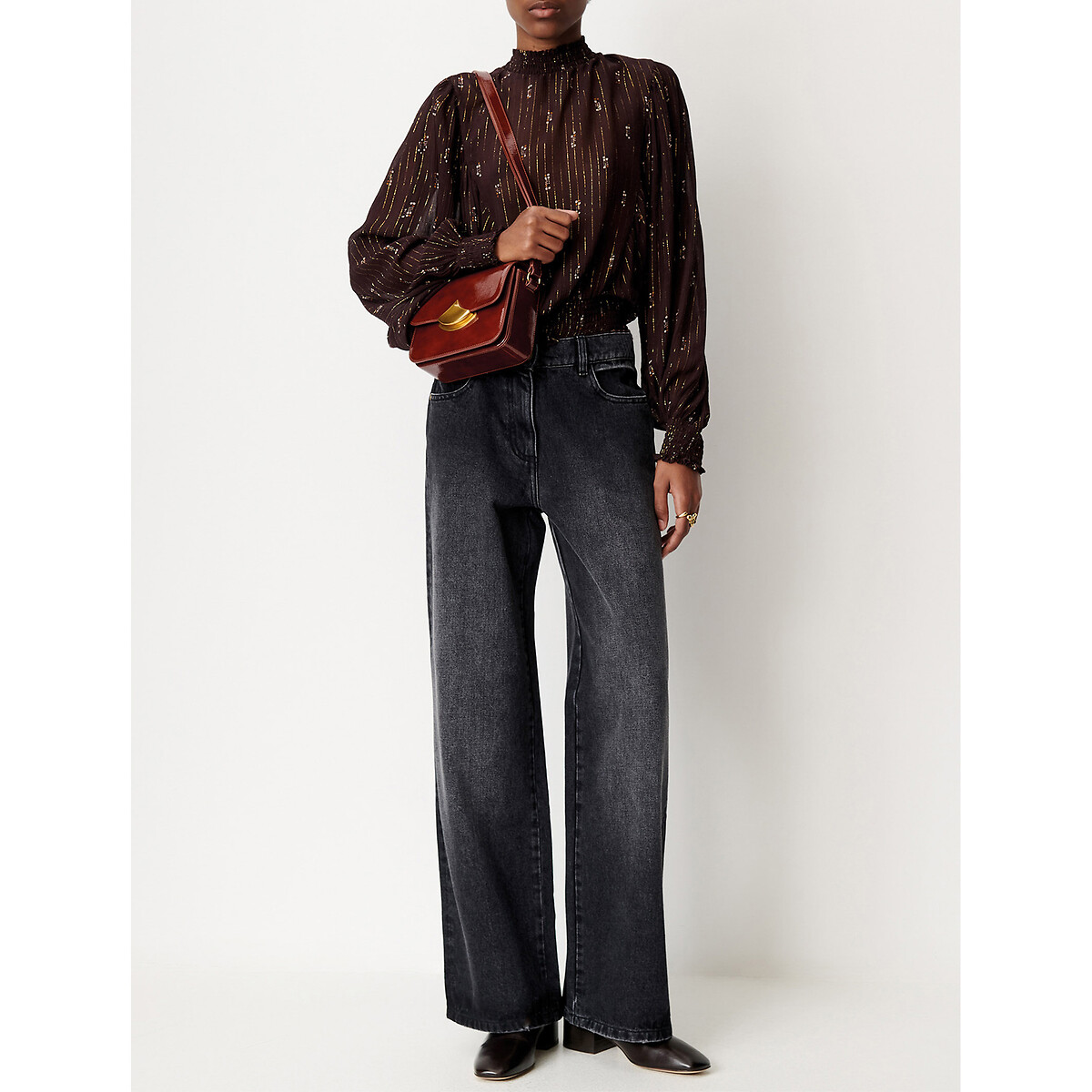 Blouse col montant manches longues, DUCHESS marron, SESSUN