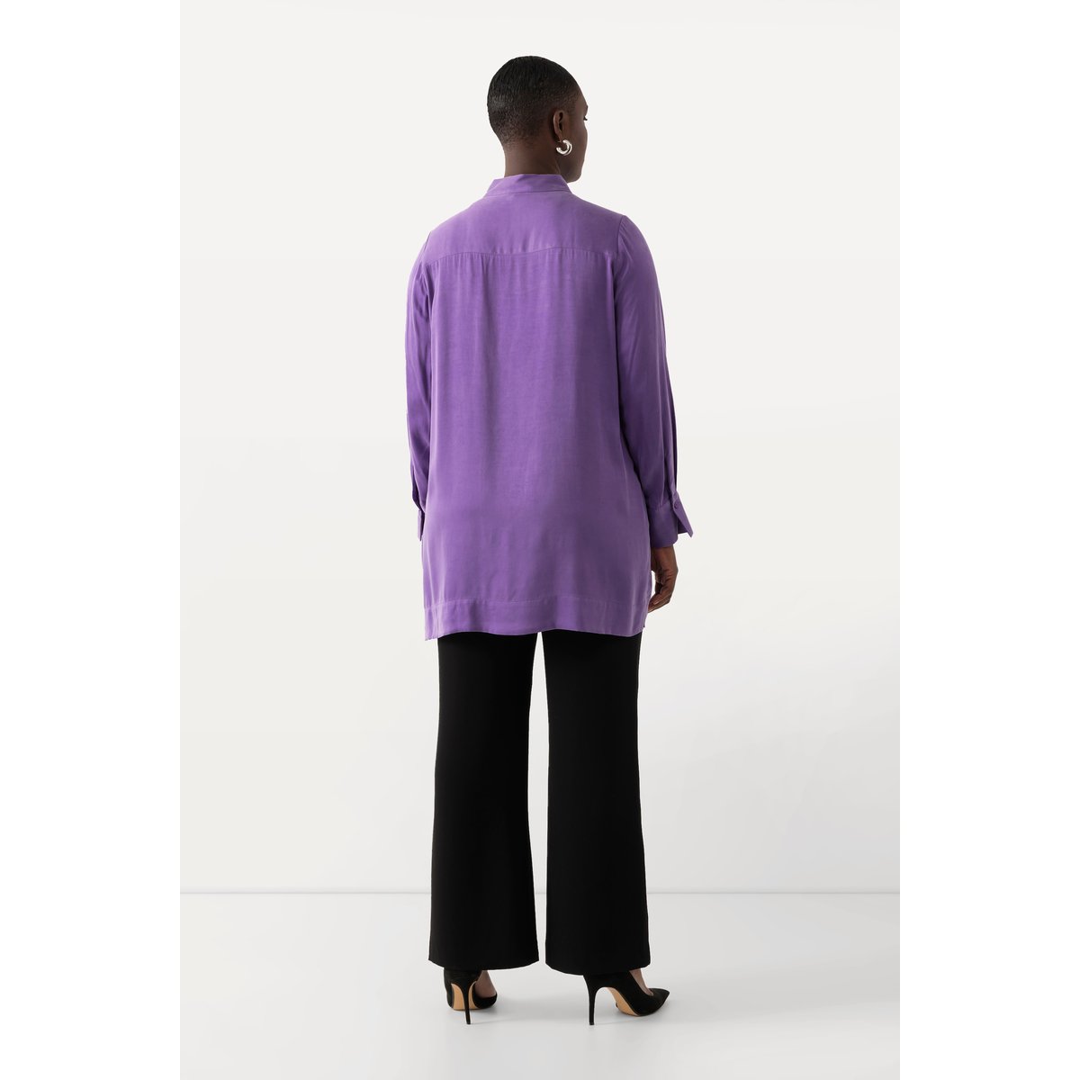 Blouse en Cupro mélangé. Manches longues lilas foncé, ULLA POPKEN
